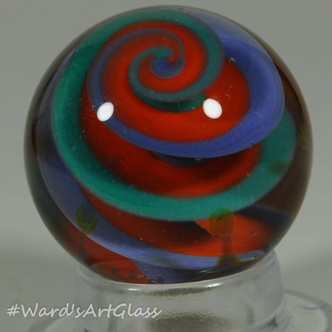 Chris Rice, Super Ribbon Spiral on a pedestal backing Boro Marble. 1.34"