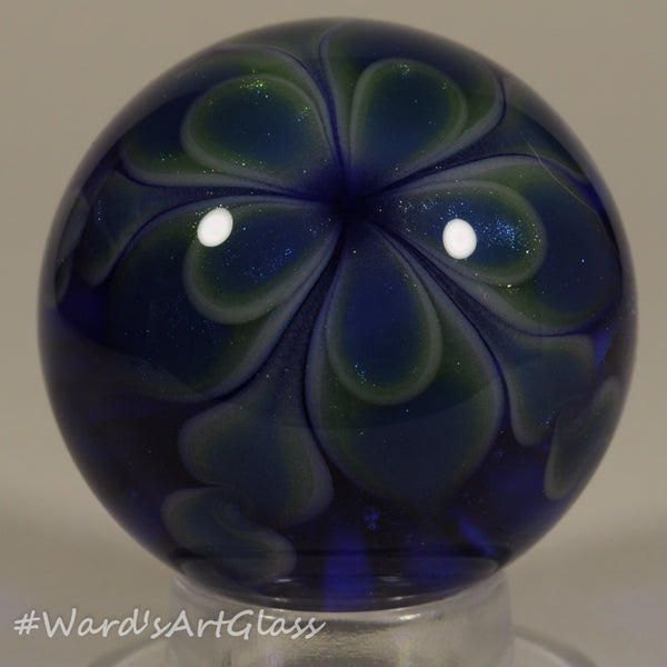 Chris Rice, Big Blue Bouquet over Translucent Blue Sparkle and Dot stack, Boro Marble. 1.67"