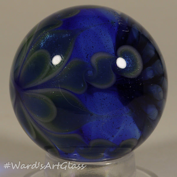 Chris Rice, Big Blue Bouquet over Translucent Blue Sparkle and Dot stack, Boro Marble. 1.67"