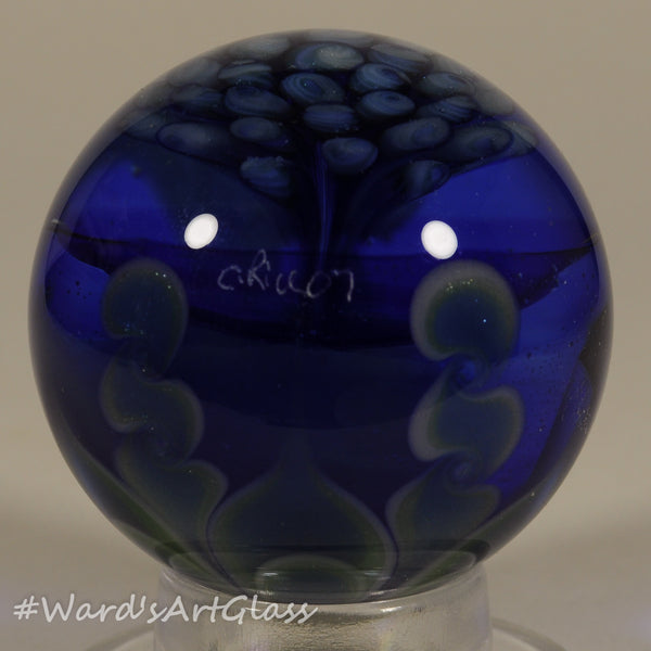 Chris Rice, Big Blue Bouquet over Translucent Blue Sparkle and Dot stack, Boro Marble. 1.67"