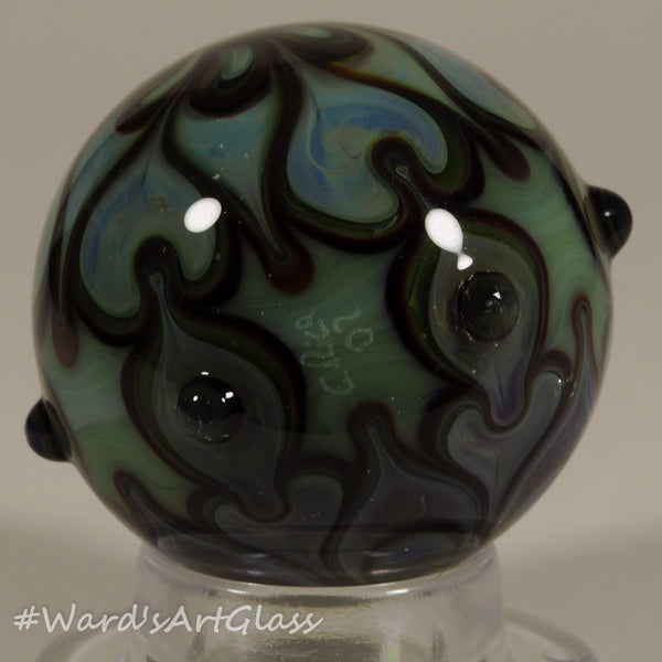 Chris Rice, Interwoven Wonder in Green, Dots and Hobnails, Boro Marble. 1.51"