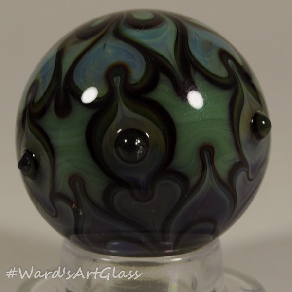 Chris Rice, Interwoven Wonder in Green, Dots and Hobnails, Boro Marble. 1.51"