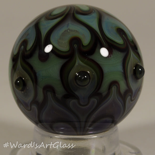 Chris Rice, Interwoven Wonder in Green, Dots and Hobnails, Boro Marble. 1.51"