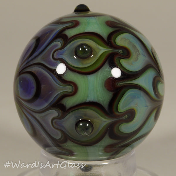 Chris Rice, Interwoven Wonder in Green, Dots and Hobnails, Boro Marble. 1.51"