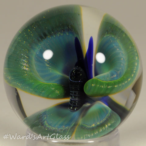 Chris Rice, Deep Lens Iridescent Butterfly, Boro Marble. 1.40"