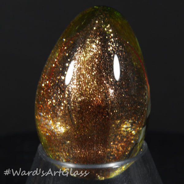 Rolf Wald Art Glass Egg, Golden Lutz with a Hint of a Red Line Accent, 1.53"