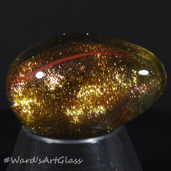 Rolf Wald Art Glass Egg, Golden Lutz with a Hint of a Red Line Accent, 1.53"