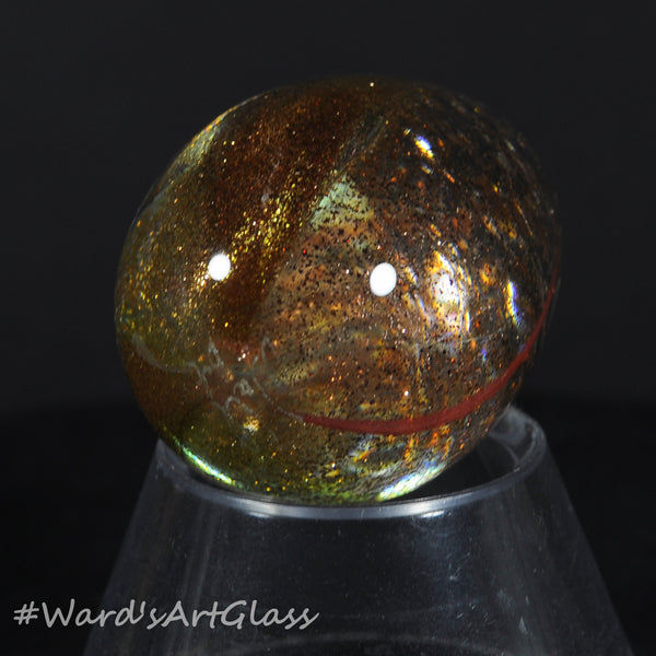 Rolf Wald Art Glass Egg, Golden Lutz with a Hint of a Red Line Accent, 1.53"