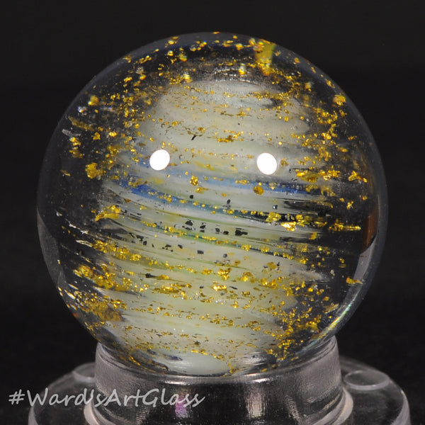 Mike Edmondson Art Glass Marble, Gold Dichro and fume Mini Spiral .97"