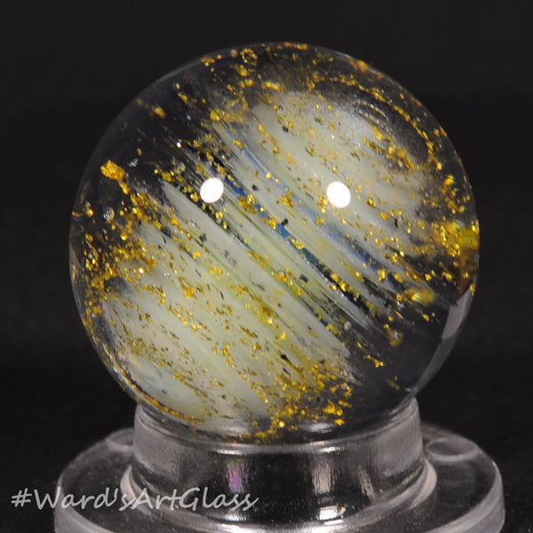Mike Edmondson Art Glass Marble, Gold Dichro and fume Mini Spiral .97"