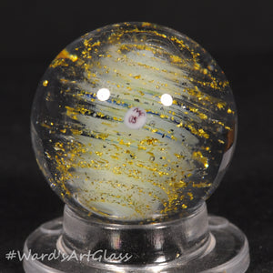 Mike Edmondson Art Glass Marble, Gold Dichro and fume Mini Spiral .97"
