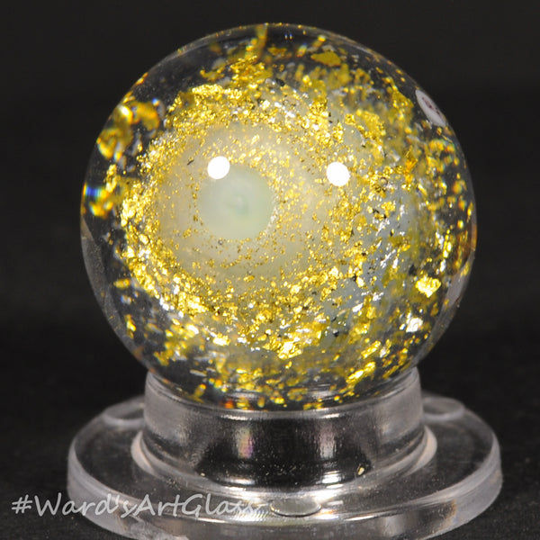 Mike Edmondson Art Glass Marble, Gold Dichro and fume Mini Spiral .97"