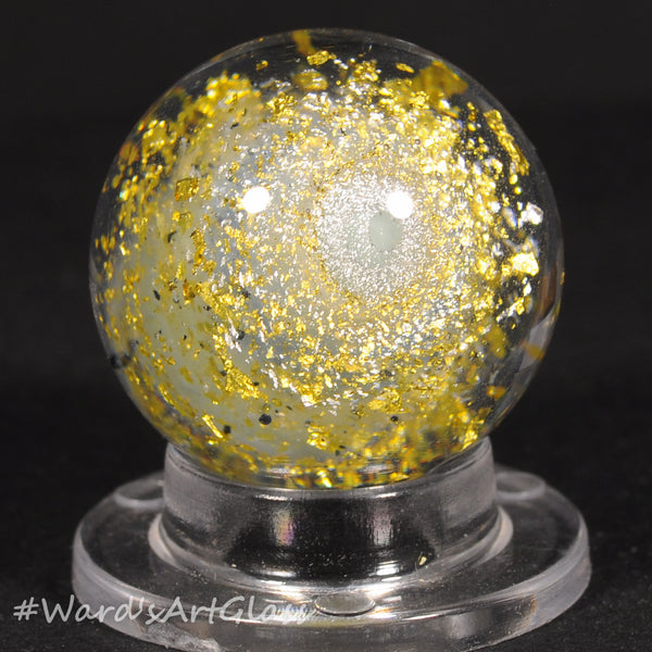 Mike Edmondson Art Glass Marble, Gold Dichro and fume Mini Spiral .97"