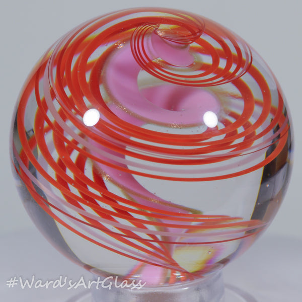 Parke Soft Glass, Transparent Red Swirl Toebreaker, Heartbreaker 2.05"