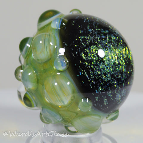 Anton Bodor Art Glass Marble, Green on Green Dichro Hobnail 1.50"