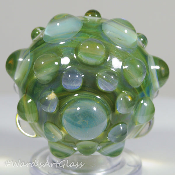 Anton Bodor Art Glass Marble, Green on Green Dichro Hobnail 1.50"