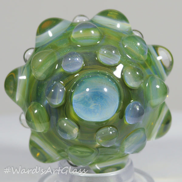 Anton Bodor Art Glass Marble, Green on Green Dichro Hobnail 1.50"