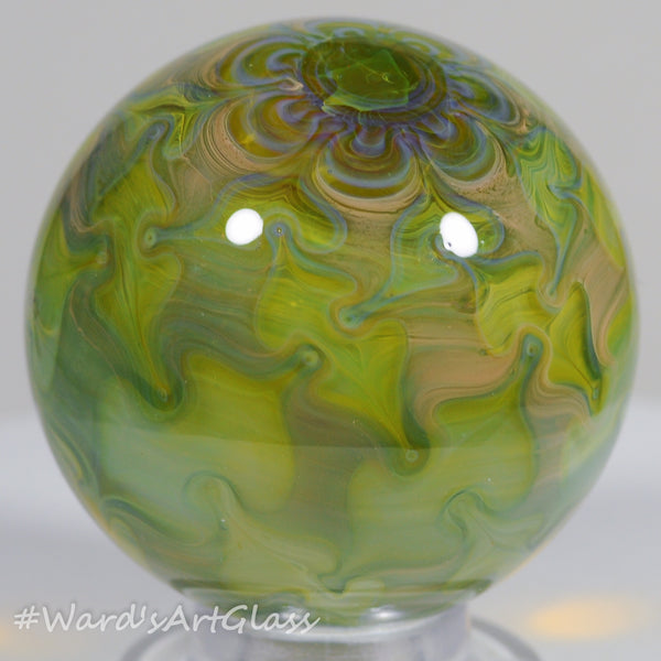 Anton Bodor Art Glass Marble, Translucent Delicate Green Garden 1.50"