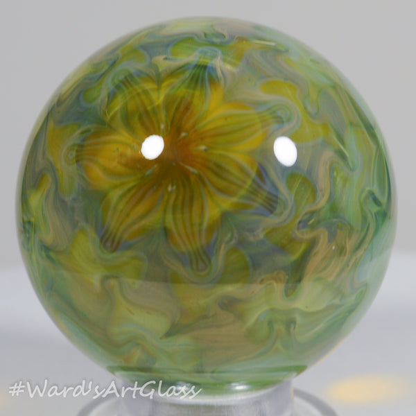 Anton Bodor Art Glass Marble, Translucent Delicate Green Garden 1.50"