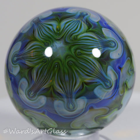 Anton Bodor Art Glass Marble, Starlight weave with Blue 1.56"