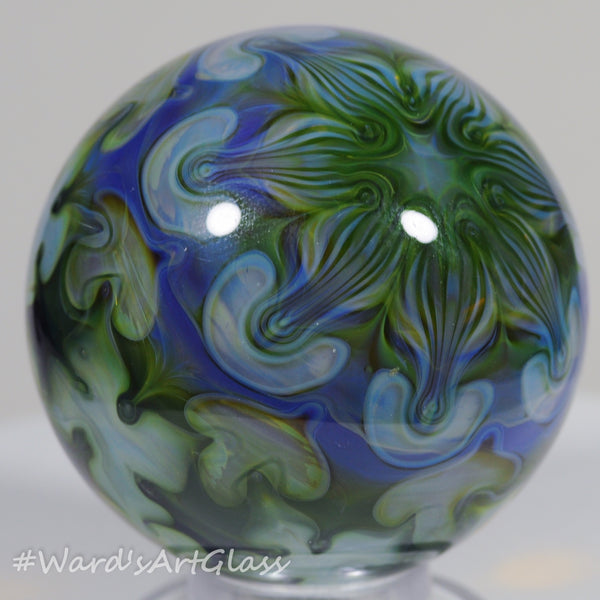 Anton Bodor Art Glass Marble, Starlight weave with Blue 1.56"