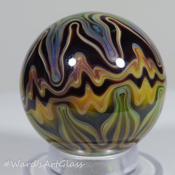 Anton Bodor Art Glass Marble, Deep Rake, Double Take Stars 1.10"