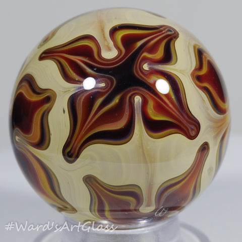 Anton Bodor Art Glass Marble, Giant Red Raked Stars 1.32"