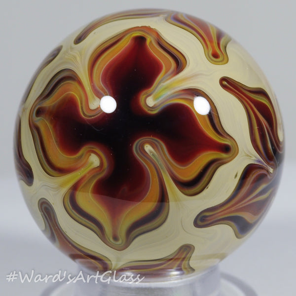 Anton Bodor Art Glass Marble, Giant Red Raked Stars 1.32"