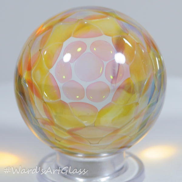 Anton Bodor Art Glass Marble, Fumed Honeycomb in Gold, Silver and Blue 1.52"