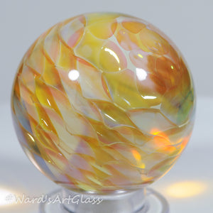 Anton Bodor Art Glass Marble, Fumed Honeycomb in Gold, Silver and Blue 1.52"