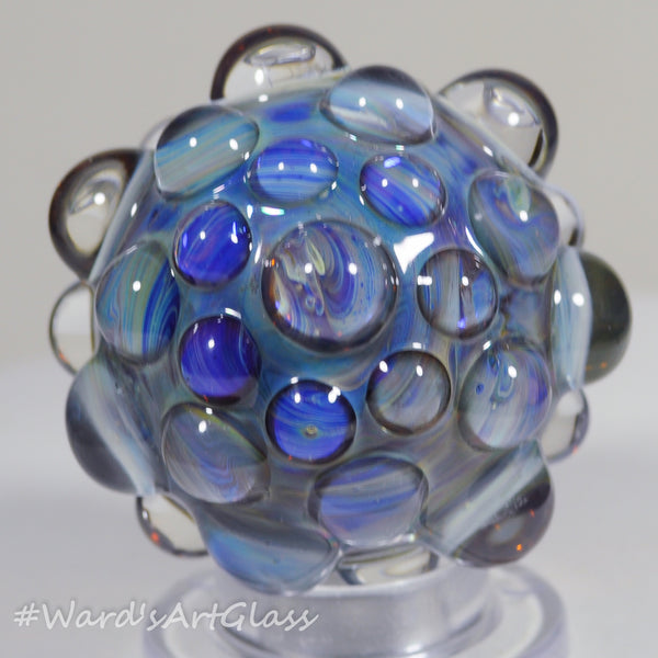 Anton Bodor Art Glass Marble, Blue Seascape Hobnail 1.34"