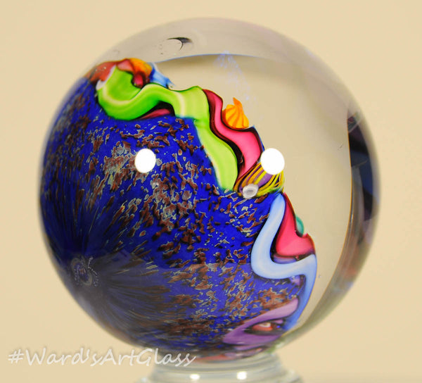 Doug Sweet Soft Glass Marble, *CHIPPED* Milli Fantasy with Sparkles, 1.96" Signed