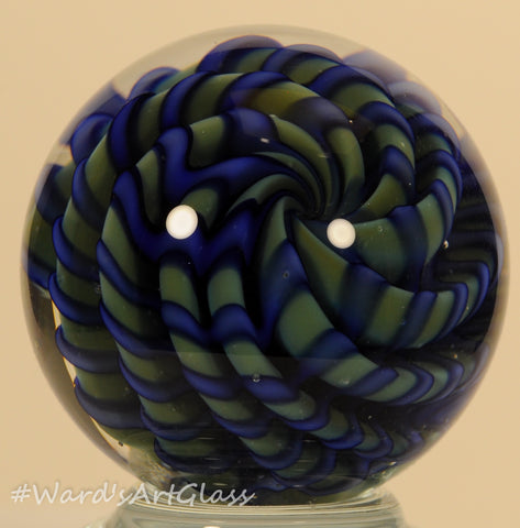 Shane Caswell Marble, Green and Blue Twisted Flower 1.25" Signature Chip SC