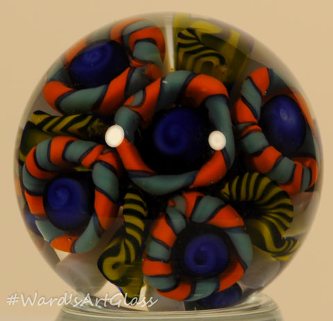 Shane Caswell Marble, Orange and Blue Coral Flower 1.01" Signature Chip SC