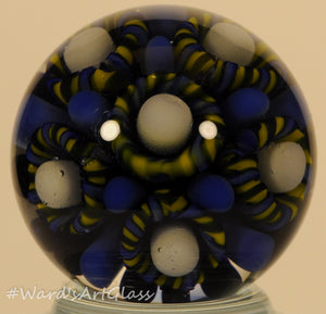 Shane Caswell Marble, Bright Blue and Yellow Coral Flower 1.03" Signature Chip SC