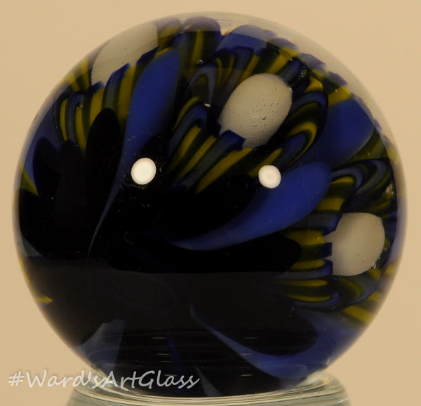 Shane Caswell Marble, Bright Blue and Yellow Coral Flower 1.03" Signature Chip SC