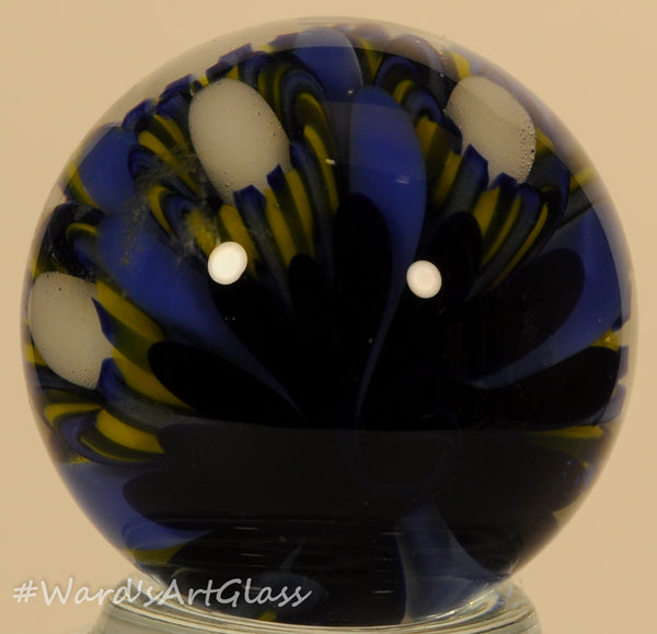 Shane Caswell Marble, Bright Blue and Yellow Coral Flower 1.03" Signature Chip SC