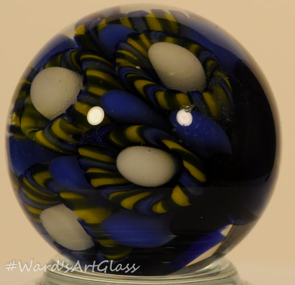 Shane Caswell Marble, Bright Blue and Yellow Coral Flower 1.03" Signature Chip SC