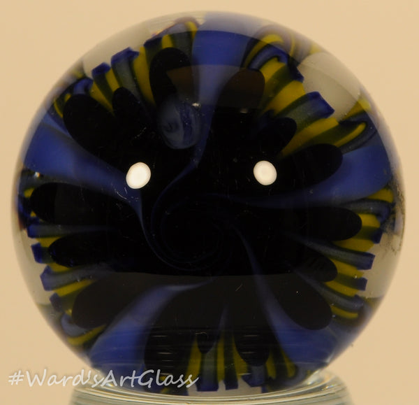 Shane Caswell Marble, Bright Blue and Yellow Coral Flower 1.03" Signature Chip SC