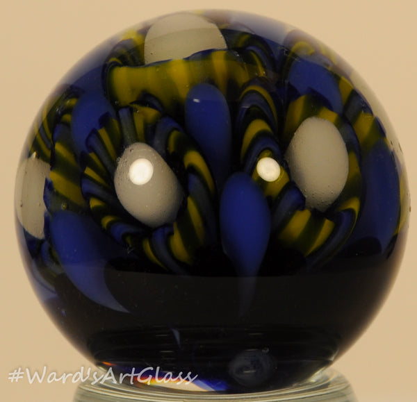 Shane Caswell Marble, Bright Blue and Yellow Coral Flower 1.03" Signature Chip SC