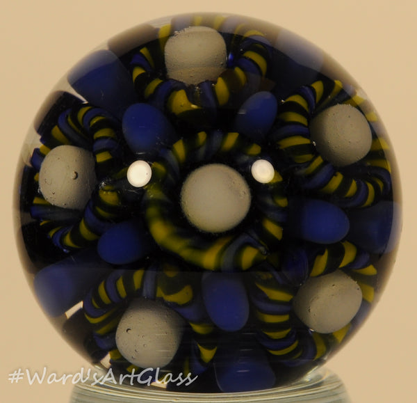 Shane Caswell Marble, Bright Blue and Yellow Coral Flower 1.03" Signature Chip SC