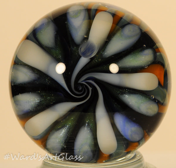 Shane Caswell Marble, Orange and Green Banded Coral implosion, 1.16" Signature Chip SC