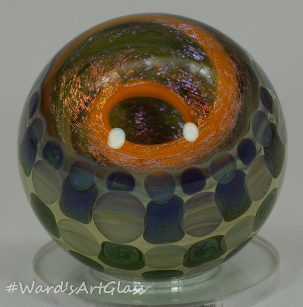 Anton Bodor Art Glass Marble, Honey Pot Vortex with checkerboard Dot overlay 1.63"