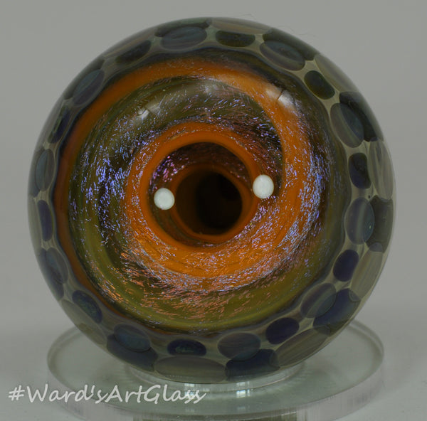 Anton Bodor Art Glass Marble, Honey Pot Vortex with checkerboard Dot overlay 1.63"