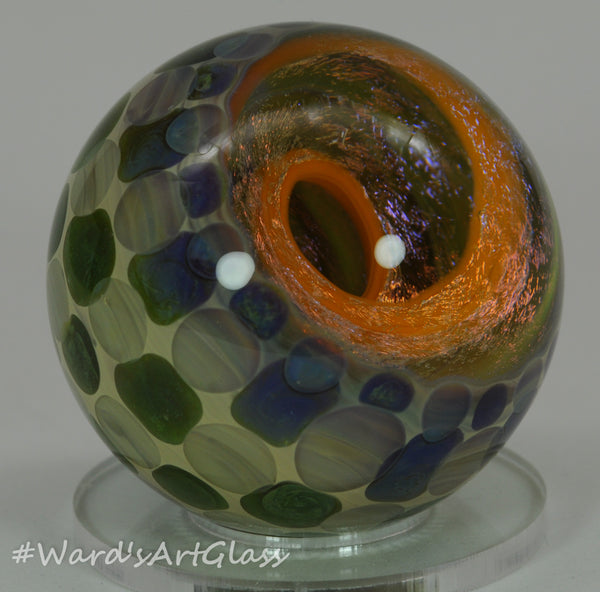 Anton Bodor Art Glass Marble, Honey Pot Vortex with checkerboard Dot overlay 1.63"