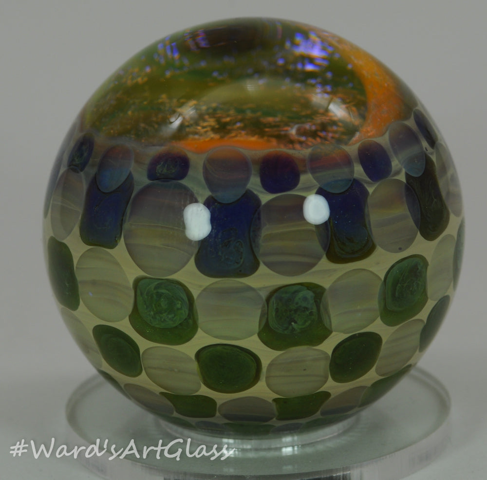 Anton Bodor Art Glass Marble, Honey Pot Vortex with checkerboard Dot overlay 1.63"