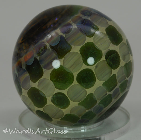 Anton Bodor Art Glass Marble, Honey Pot Vortex with checkerboard Dot overlay 1.63"