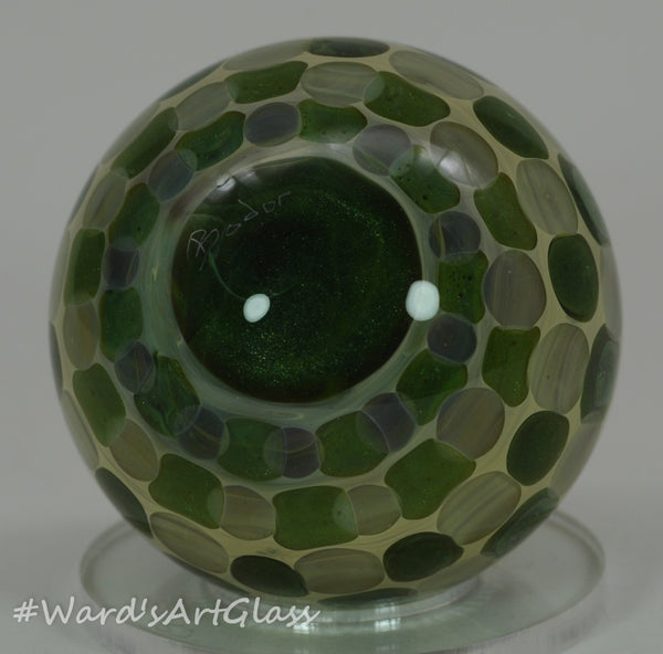 Anton Bodor Art Glass Marble, Honey Pot Vortex with checkerboard Dot overlay 1.63"