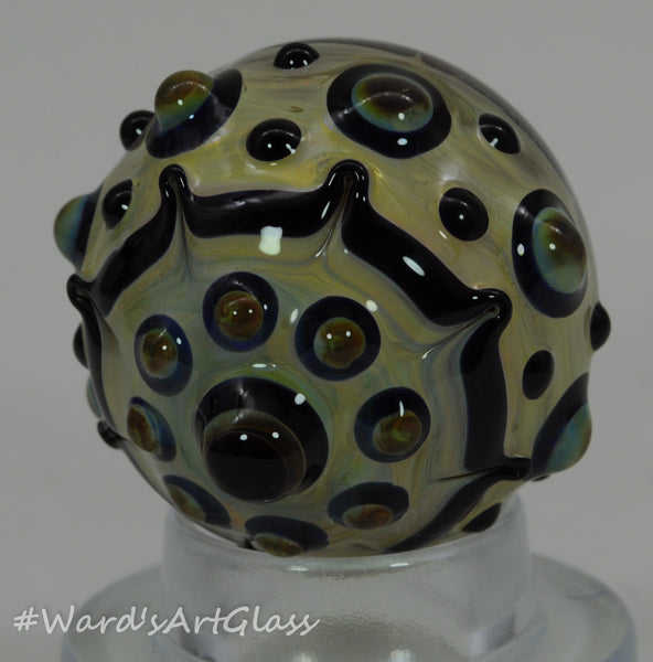 Anton Bodor Art Glass Marble, HobNail Fumed and Feathered Vortex 1.40"