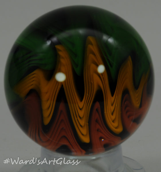 Anton Bodor Art Glass Marble, Marley WigWag backed with overlay Dot stacks 1.76"